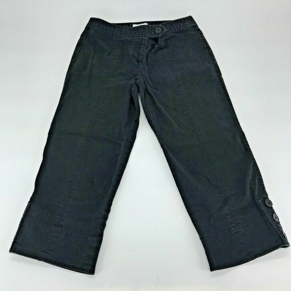Ann Taylor Loft Womens Chino Cropped Pants Button Leg Hem Sz 4 Petite - Picture 1 of 4